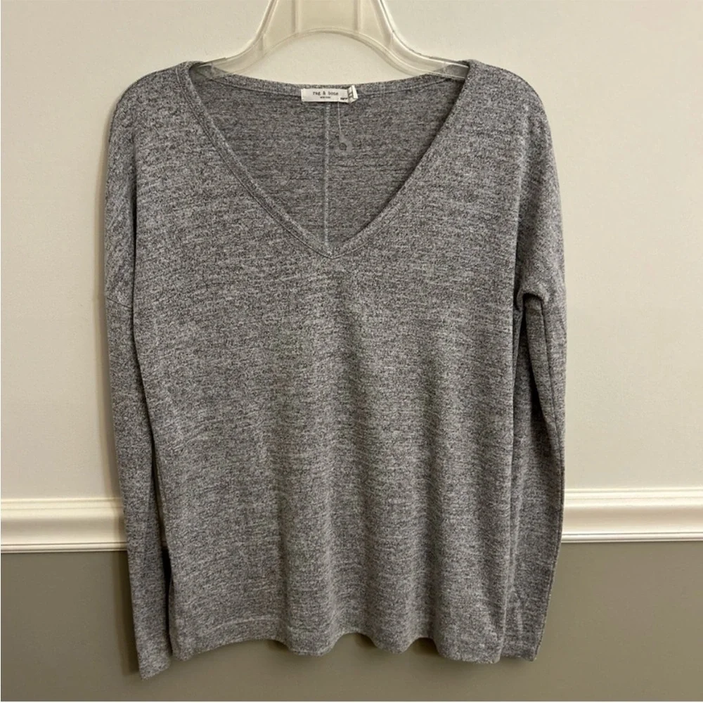 Women’s Rag & Bone Grey Black Marled VNeck Lightweight Casual Sweater Top XS